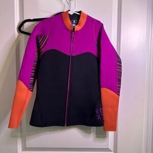 Roxy Girls Wetsuit Jacket Long Sleeve Zip Up Pink Black Orange Size 6